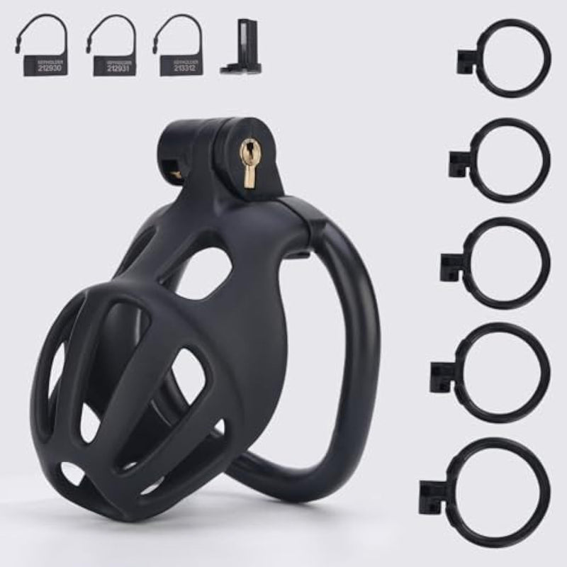 Male Chastity Cage, Large Chastity Device With 5 Sizes Rings And Invisible Lock For Man Penis Exercise Bondage Gear & Accessories Lightweight Adult Sex Toys (Tight Size - Black)