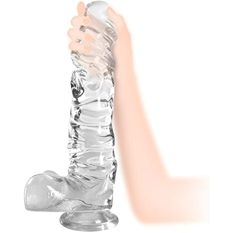 Huge Realistic Dildo, 11.8" Xxl Clear G Spot Dildo For Women,Small Glans Big Thick Dildo With Special Curve Design,Strong Suction Cup Lifelike Dildo For Hands-Free Play