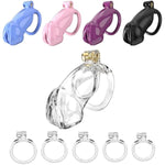 Chastity Device, Fully Enclosed Male Chastity Cage With Female Design, Nylon Resin Plastic Chastity Device, 3D Printed, Includes 5 Rings (Clear, Small)
