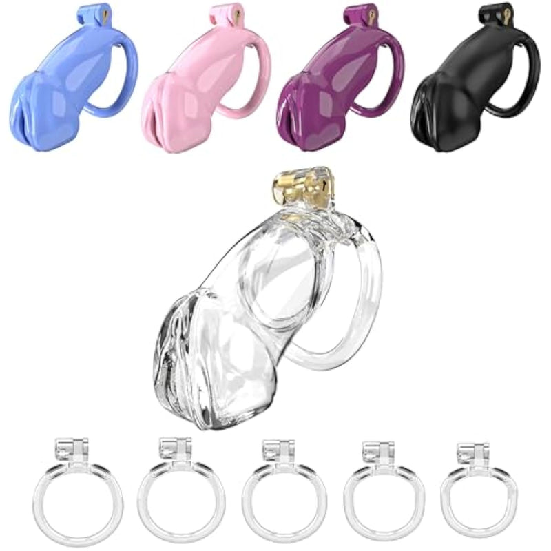 Chastity Device, Fully Enclosed Male Chastity Cage With Female Design, Nylon Resin Plastic Chastity Device, 3D Printed, Includes 5 Rings (Clear, Small)