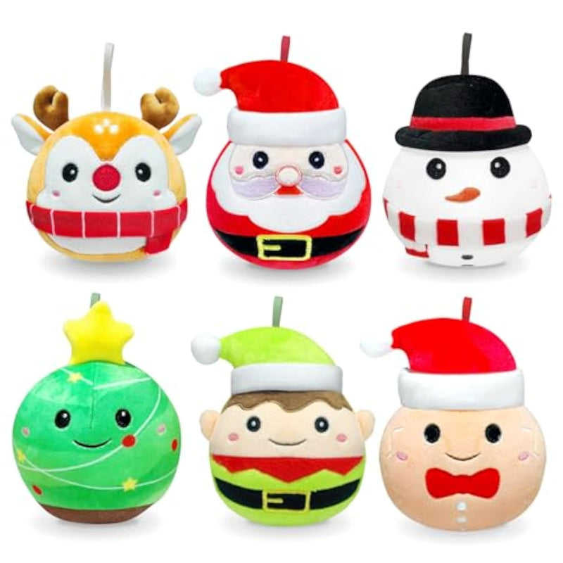 6 Pcs Christmas Plush Ornaments 5.15 Inches Stuffed Santa Snowman Elk Gingerbread Man Xmas Tree Ball Decorations For Winter Holiday Ornaments Christmas Tree Hanging Decor Birthday Party Supplies