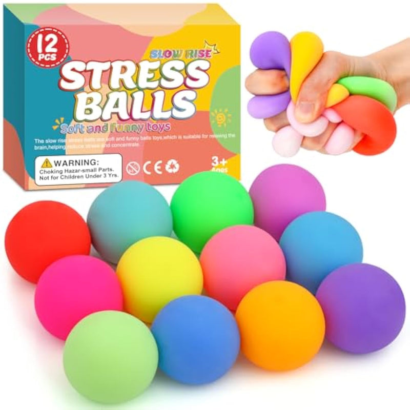 12 Pack Slow Rising Stress Ball,Stress Balls For Kids Adults,Stretchy Fidget Toys For Stress Relief,Hand Therapy Sensory Squishy Ball, Squishy Toys For Kids, Classroom Prize Box Party Favors