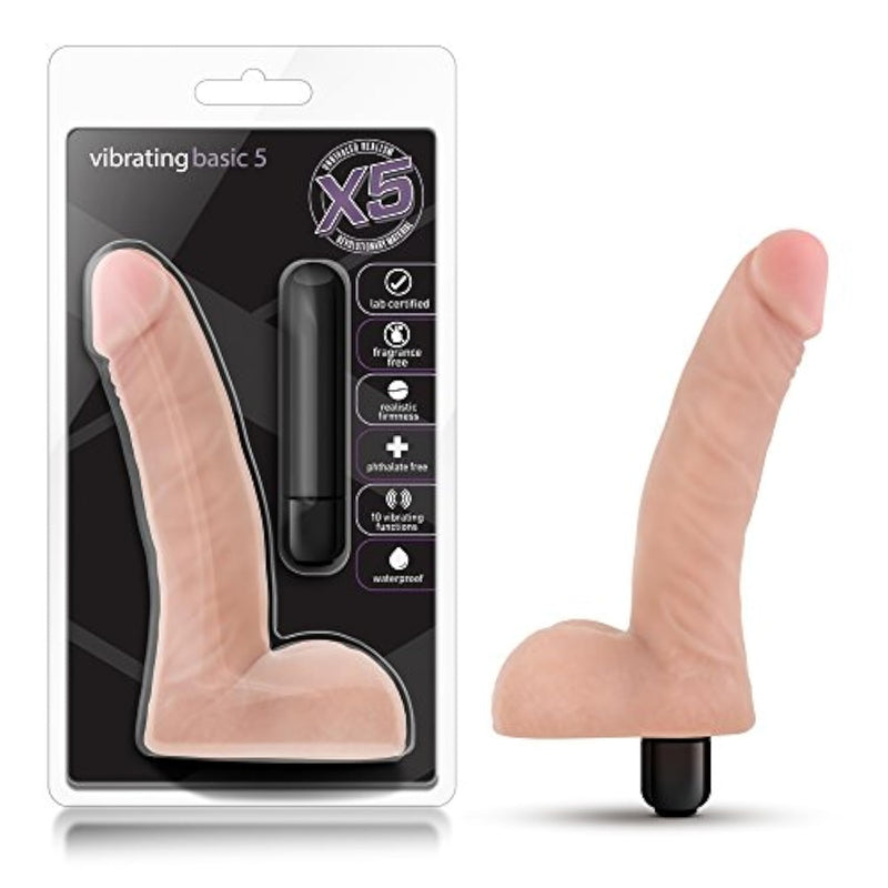 Blush 5.5" Vibrating Dildo For Beginners - 10 Vibrating Functions For Intense Stimulation - G-Spot Stimulating Realistic Cock - Basic 5 Body-Safe Adult Sex Toy For Women, Men & Couples - (Beige)