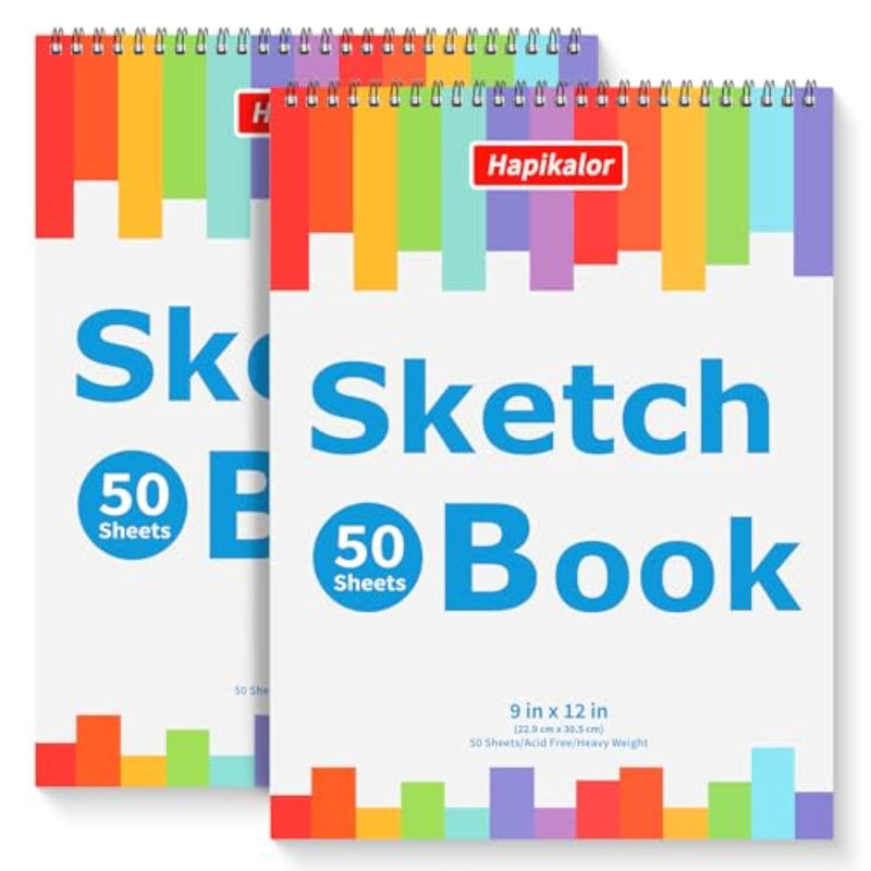 9" x 12" 2-Pack 50 Sheets Spiral Bound Art Sketchbook Notebook Set