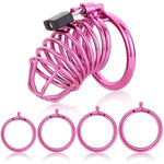 Male Cock Cage Chastity Device - Iron Chastity Cock Cage Device With 4 Active Sizes Rings Adult Sex Toy For Men Penis Exercise | 2 Keys And Invisible Lock Included | Extra-Large Size (Purple)