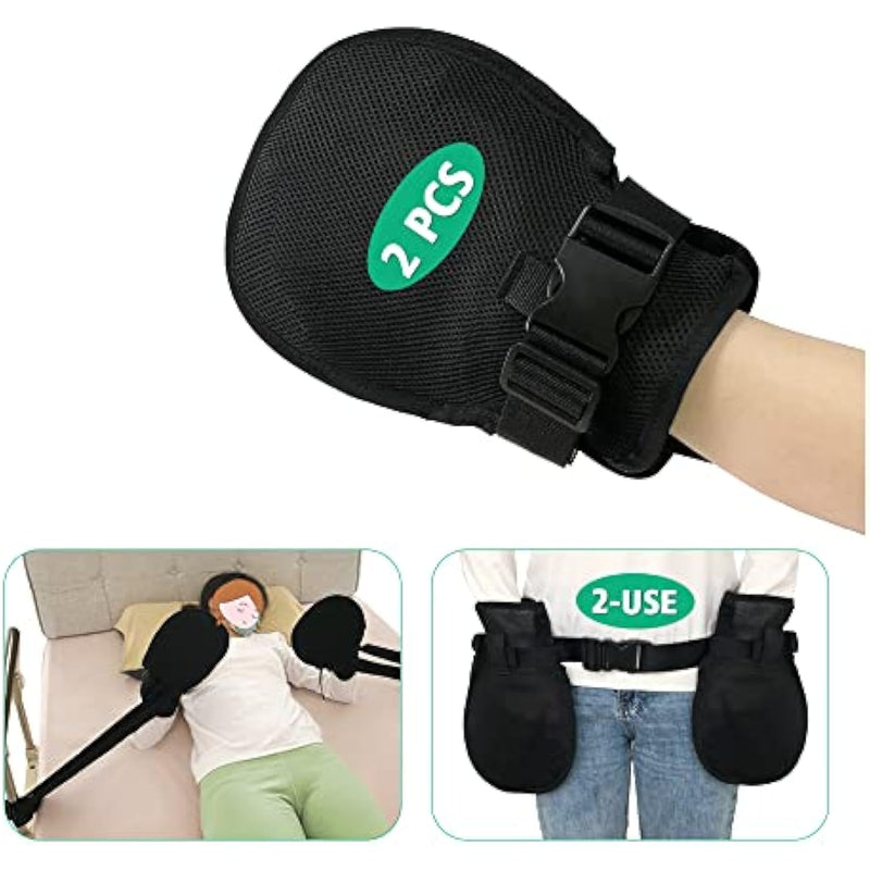 Bed Restraints Dementia Gloves Safety Hand Control Mitts Medical Bondage Locking Mittens Patients Caregivers Elderly Protectors Product, Prevent Scratching Harm, 1 Pair Dual Purpose, Black