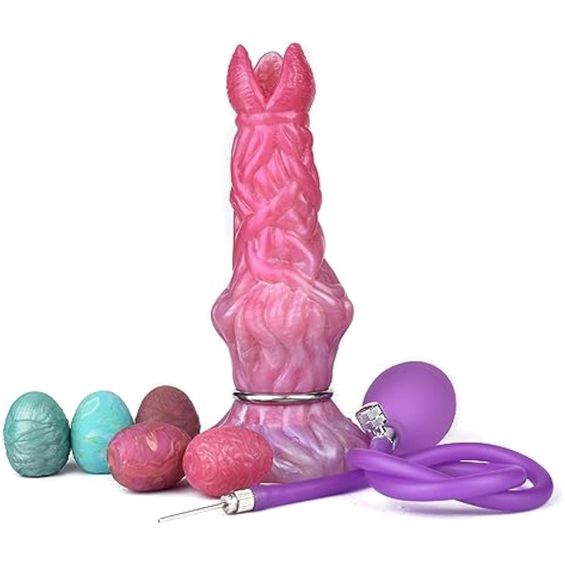 Flower Bud Dildo With 5 Balls Adult Sex Toy, Inflate Pump Dildo With 5 Silicone Eggs For Women, Alien Dildo Ovipositor Dildo - Red