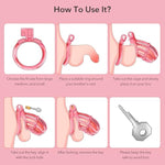 Male Chastity Device Cock Cage - Large Plastic Chastity Cage For Man Penis Exercise 3D Printed Pink Bondage Gear & Accessories Lightweight Adult Sex Toy With 4 Sizes Rings Invisible Lock And Key