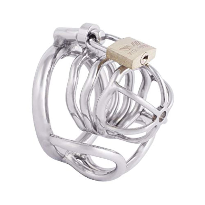 Male Chastity Device Stainless Steel Cock Cage Penis Ring With Padlock For Adult Game Sex Toy W040 (1.57 Inch / 40Mm)