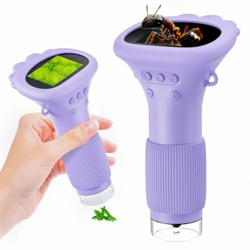 Portable Digital Microscope For Kids With 2" Lcd Screen - Stem Educational Science Toy For Ages 3-12, Handheld Camera For Outdoor Exploration, Ideal Christmas Birthday Gift For Boys & Girls (Purple)