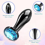 Small Stainless Steel Anal Plug, Jewel Butt Plug for Beginners, Unisex (Blue)