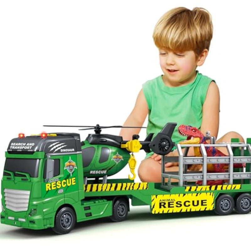 Toddler Truck Boy Toys, Large Dino Truck Toy With Helicoper And Dinosaur, 3 In 1 Boy Toy For 3 4 5 6 7 Year Old, Christmas Birthday Gifts For Kids 3 4 5 6 Years Old