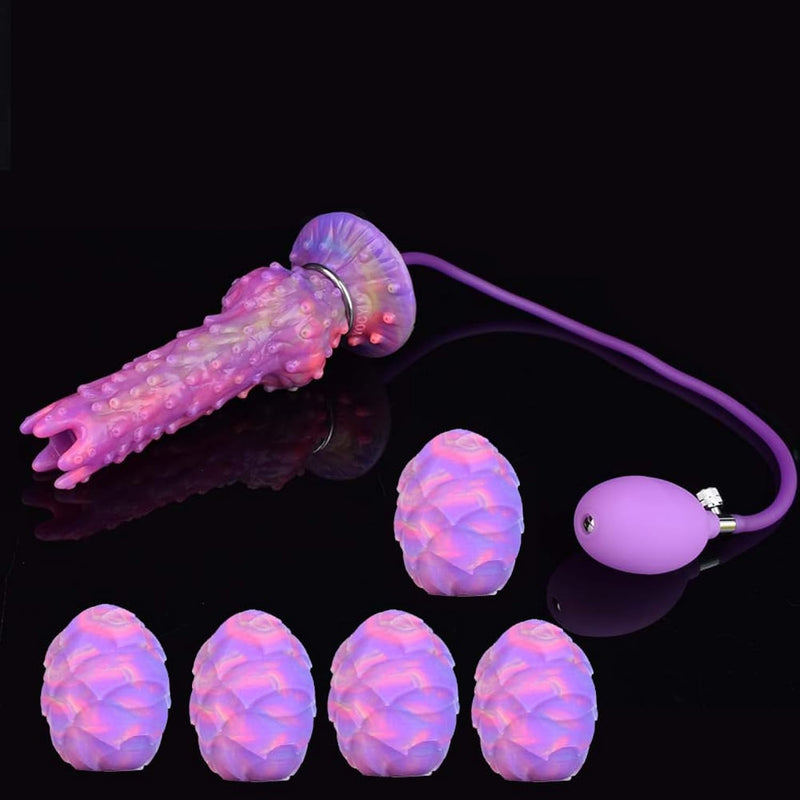 Silicone Ovipositor Dildo Hollow Design With 5 Eggs Adult Sex Toy For Women, Couples, 9In Luminous Knotted Dildo Glow In The Dark, Fantasy Alien Dildo - Large Egg