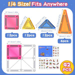 Mini Magnetic Tiles, 42Pcs Travel Magnetic Building Toys With Case, Educational Portable Stem Sensory Toys For Kids Ages 3+, Creativity Boosting Gift For Toddler Boys Girls Christmas Birthday