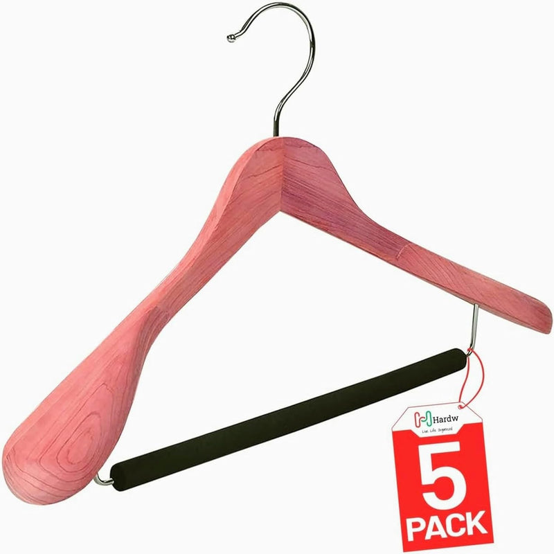 Cedar Hangers For Closet - 5 Pack Extra Wide Wooden Hangers For Suits, Coat, Dre