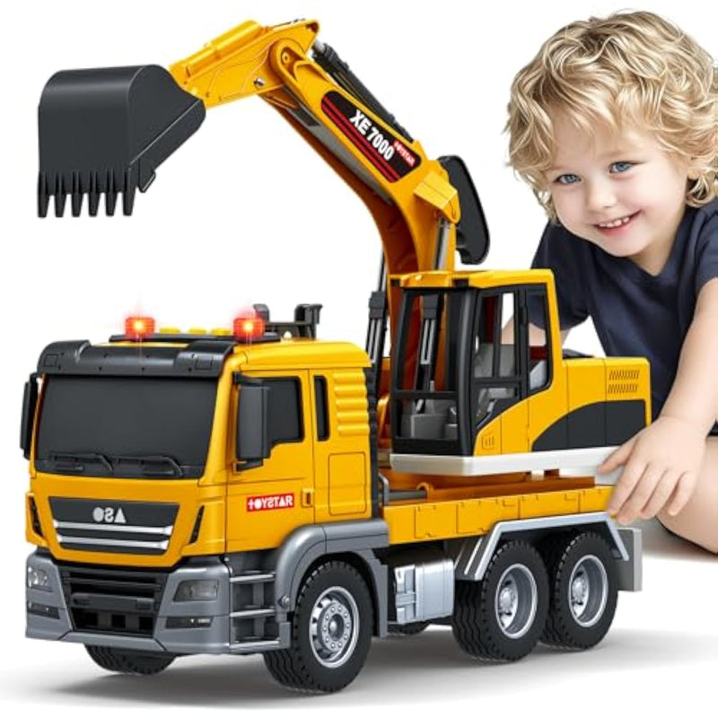 Large Excavator Truck Toy, 3 4 5 6 Year Old Boys Toddlers Toy Truck, Lights & Sounds Toy Excavator For Boys Age 4-7, Kids Toddles Birthday For Kids