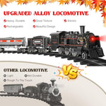 Train Set For Boys, Metal Alloy Electric Trains W/Steam Locomotive, Cargo Cars & Tracks, Train Toys W/Smoke, Sounds & Lights, Christmas Toys Gifts For 3 4 5 6 7 8+ Years Old Kids