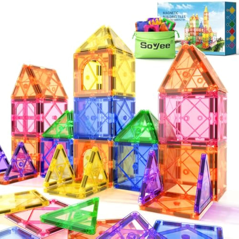 Magnetic Tiles Toddler Toys Magnetic Building Blocks For Kids Ages 3-12 Stem Educational Toys For Girls & Boys Sensory Play For Preschool Learning Birthday Toddler Xmas Gifts