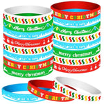 48 Pack Christmas Wristband 6 Style Silicone Bracelet Wristbands Xmas Rubber Band For Christmas Party Decor 6 Xmas Pattern Wrist Band Party Supplies