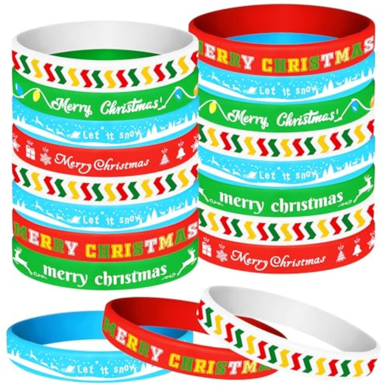 48 Pack Christmas Wristband 6 Style Silicone Bracelet Wristbands Xmas Rubber Band For Christmas Party Decor 6 Xmas Pattern Wrist Band Party Supplies