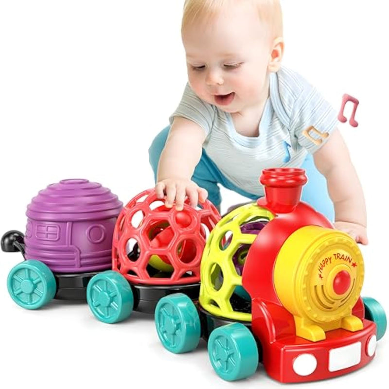 Baby Toy Train, Infant Soft Cars Toy For 6-12 Month Boy Gifts, Musical Train Toy For Toddlers 1-3, Sensory Ball Rattles Push And Go Truck, Development Babies Birthday Gift 6 7 8 9 10 12 Month