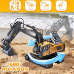 Remote Control Excavator Toys, 11 Channel 1:20 Rc Construction Vehicles, 680° Rotation Hydraulic Car Toys For 6 7 8 9 10 11 12 Year Old Boys Kids, Rc Truck Digger Toys Christmas Birthday Gifts