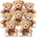 8 Pcs Christmas Bears Bulk 10'' Bear Stuffed Animal Baby Shower Decorations Small Stuffed Plush Toys Gifts For Girls Boys Kids Children School Classroom Party (Bow Tie,Light Brown)
