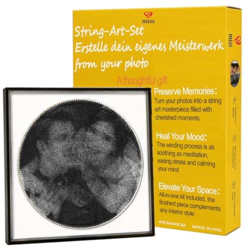 Custom String Art Kit, 40cm Photo Frame with 200 Nails, Patterns & Video Tutorial