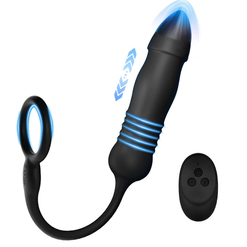 Thrusting Anal Vibrator Prostate Massager With Thick Penis Ring And 3 Thrust Vibration Modes Remote Control Vibrating Anal Butt Plug Dildo For Men Women Couples Adult Sex Toy