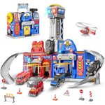 Boys Toys For 3 4 5 6 Years Old,Large City Action Playset Kit With Lights Sounds,Walkie-Talkie,Foldable Police & Fire Station Transform Track Toy With 4 Cars,Helicopter,7 Accessories