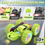 Remote Control Car, Stunt Rc Cars, 2.4Ghz Double Sided 360° Flips Rc Crawler, Outdoor Toys For Kids Ages 4-8, Upgraded Usb-C Modular Battery, 5 6 7 8 9 10 +Year Old Boys Birthday Gifts Green