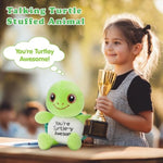 Adorable Talking Turtle Stuffed Animal, 8" Sea Turtle Plush Toy With You'Re Turtley Awesome Sound Effects, Cute Green Tortoise Interactive Fun Gift For Kids Adults Friend Coworker Decor