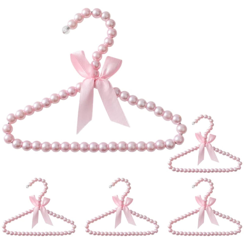 5Pcs Pink Pearl Beads Small Clothes Hangers Faux Pearl Beaded Garment Hangers Wi