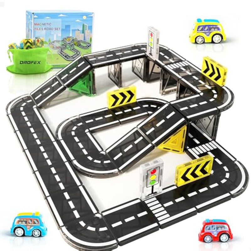42Pcs Magnetic Tiles Road, Magnetic Building Blocks City Construction Toys For 3+Year Old Boys Girls, Kids Montessori Toys For Toddler, Stem Learning Gifts