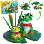 3 In 1 Animals Frog Family Building Set - Animal Figures With 3 Building Options, Create Frog, Turtle Or Snail Family - Educational Toy Birthday Gift For Girls And Boys Ages 6+