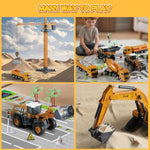 Construction Trucks Toy Set With Yellow Bus Storage And Play Mat – Alloy Inertia Driving Simulation Model Engineering Toys With Scenario Accessories – Ideal Gifts For Ages 3-8, Boys And Girls (5 In 1)