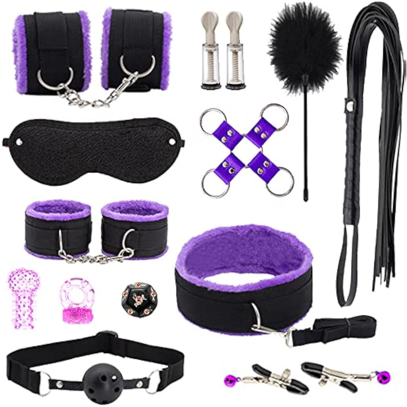 Bdsm Restraints Sex Toys 28 Pcs Bondage Restraints Kits Fetish Bed Restraints Set For Beginners Sm Adult Games Cuffs Gag Blindfold Spanking Paddle Purple