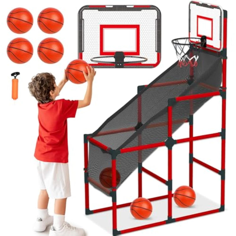 Arcade Basketball Game Set Height Adjustable Easy Set Up With 4 Balls And Hoop Game For Kids 3 To 12 Years Old Indoor Outdoor Sport Play, Air Pump Included, Toys For Boys 5-7 Competition