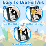 Foil Art Craft Kit for Kids, Sparkly DIY Stamping Activity Set for Boys & Girls