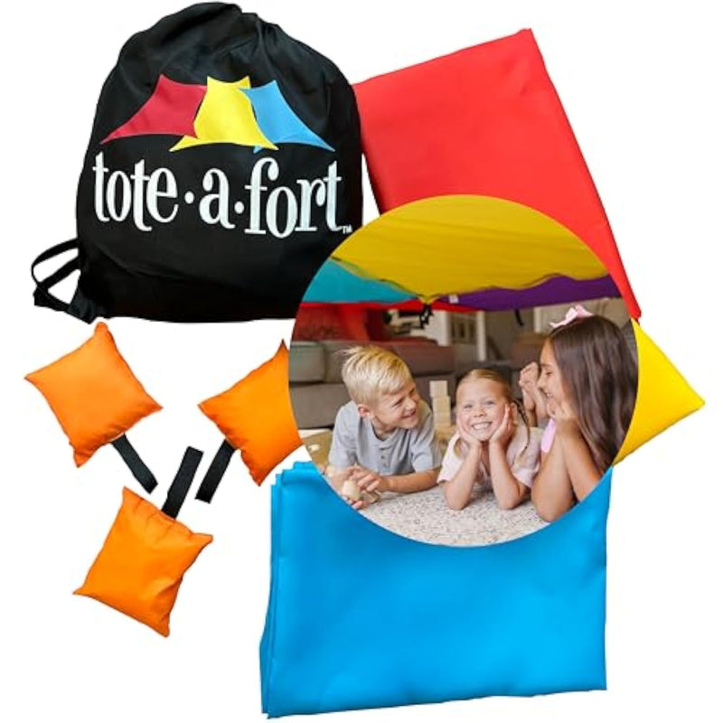 Tote A Fort Original Blanket Fort Building Kit For Kids, 3 Blanket Toteafort Toy, Make A Portable Playhouse, Play Tent Boy And Girl Indoor Outdoor Build Set, Stem Children Toy, Ages 4, 8, 12 +