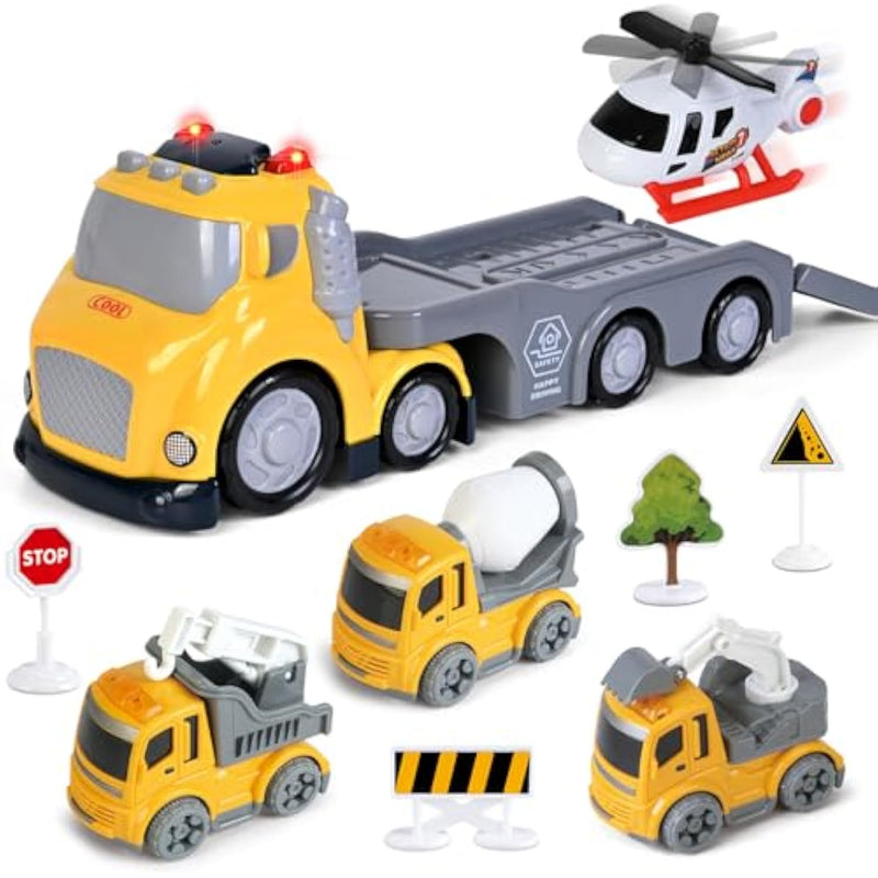 Toddlers Truck Toys,Boy Toys Gifts For 1 2 3 Years Old,5 In 1 Construction Transport Truck With Lights & Sounds,Ideal Birthday For Baby Toddler 12-18M+