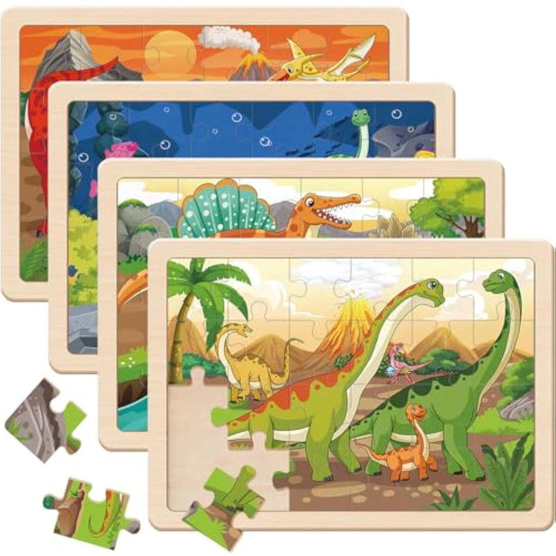 Puzzles For Kids Ages 4-6, Dinosaur Wooden Puzzles, 4 Packs 24 Pieces Puzzles For Kids Ages 3-5, Preschool Educational Toys Gifts For Boys And Girls