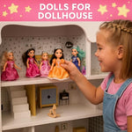 Princess Dolls Playset – 6 Mini Princess Dolls With Colorful Gowns, Crowns & Jewelry – Fantasy Role Play Set For Kids With Elegant Dresses, Accessories & Royal-Themed Box – Gift For Ages 3+