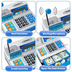 Calculator Cash Register Toy Gift For Kids Age 3, 4, 5, 6, 7, 8+ Year Old, 103 Pcs Grocery Store Playset With Microphone, Credit Card, Cash Register For Toddlers Kids 4-8