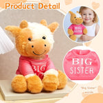 Big Sister Gift For Girls 8.7 Inches Sitting Bull Stuffed Plush And Doll Short Sleeve Set Pink Top Gifts Stuffed Animal For Little Girl Toddler Removable Cute T-Shirt Newborn Baby Shower Party