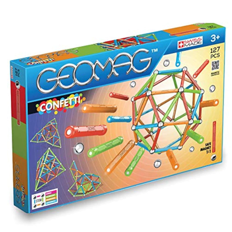Geomag Magnetic Sticks and Balls Building Set | Magnet Toys for STEM, Creative, Educational Construction Play | Swiss-Made Innovation | Confetti 127 Piece