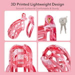Male Chastity Device Cock Cage - Large Plastic Chastity Cage For Man Penis Exercise 3D Printed Pink Bondage Gear & Accessories Lightweight Adult Sex Toy With 4 Sizes Rings Invisible Lock And Key