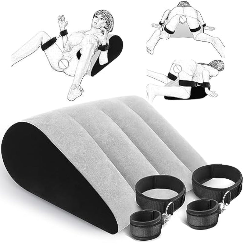 Sex Bondage Pillow Handcuffs Restraints Set - Bdsm Thigh Wrist Cuffs Inflatable Sex Position Pillow Sex Furniture Couples Toy Bdsm Bondage Restraint Kit Adult Sex Toys For Women And Couples(Gray)