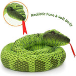 Giant Snake Stuffed Animal Mommy With Babies, Realistic Stuffed Snakes Plush Toy, Long Boa Constrictor For Kids, Girls, Boys, Halloween, Green, 80In