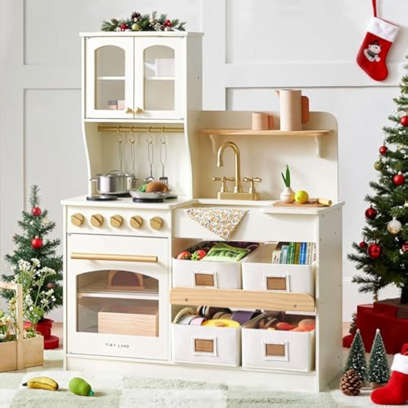 Play Kitchen For Kids With Enhanced Storage – Modern Toddler Kitchen Playset With Stove, Sink & Accessories, Organized Wooden Toy Kitchen, Ideal For Toddlers